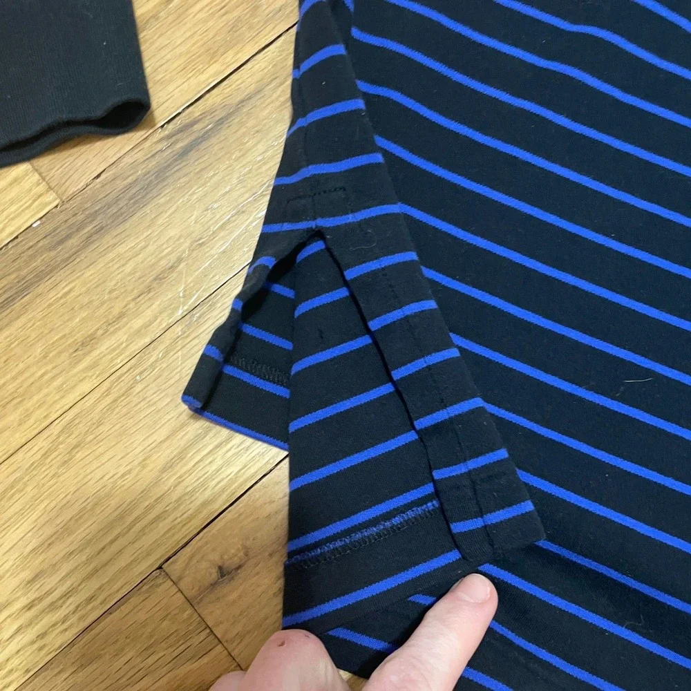 Polo Ralph Lauren Men's Large Long‎ Sleeve Preppy Striped Polo Shirt Navy Blue